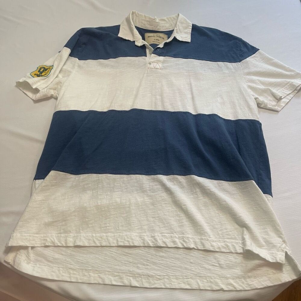 Nautica VTG Blue White Stripe Short Sleeve Polo Shirt Size XL